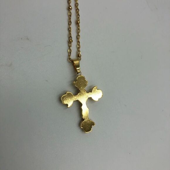 18K Gold Plated Ornate Cross Women's Necklace Hypoallergenic Waterproof - Picture 8 of 12